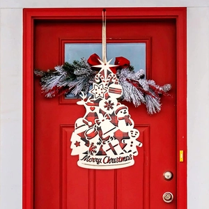Décoration de Noël en bois forme sapin avec texte Joyeux Noël et motif à carreaux