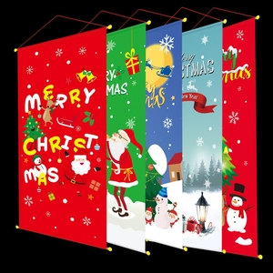Detailed set of 5 colorful Christmas vertical flags with Santa and Merry Christmas text