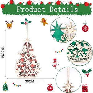 Décoration de Noël en bois forme sapin avec motifs découpés et message de bienvenue