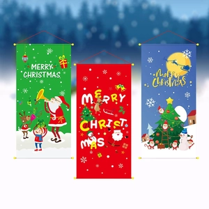 Three colorful Christmas banners featuring Santa and snowman on snowy forest background