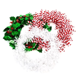 Christmas wreath garland set with green leaves, red berries and white snowflakes