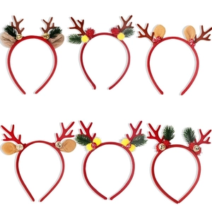 Christmas Reindeer Antler Headband With Bells Plush Deer Ears Mushroom Decor For Holiday Party Festive Hair Accessories