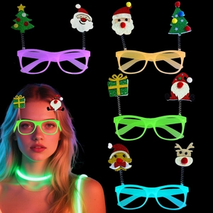 Luminous Christmas glasses with LED lights, Santa, reindeer, and elf springs for kids