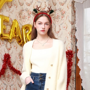 Christmas reindeer antler headband with brown ears and gold bells for festive holiday parties