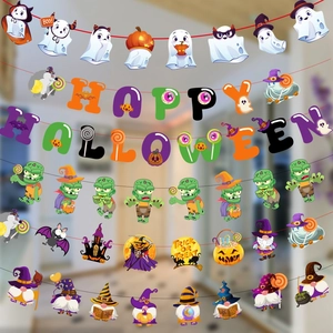 Five-tier Halloween banner set featuring pumpkins, zombies, and Happy Halloween lettering
