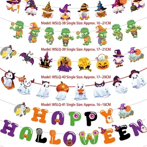 Halloween party banners with ghost and zombie motifs for scary home wall decoration