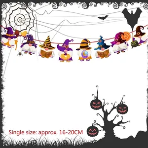 Detailed Halloween gnome banner with 16-20cm tall colorful wizard gnome characters