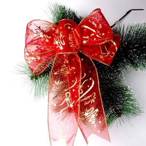 Christmas Tree Bow Pendant Red Mesh Merry Christmas Bronzing Gold Edged Ribbon For Festive Holiday Party Home Decoration