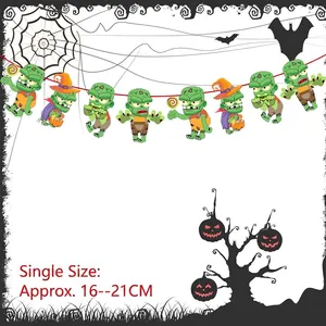 Detailed view of Halloween zombie banner hanging kit with 16-21cm colorful cartoon cutouts