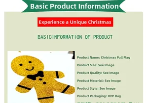 Detail view of gingerbread man Christmas banner with glitter finish and product specifications