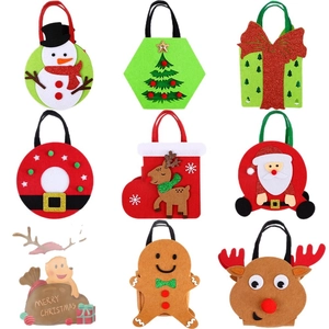 Christmas non-woven felt gift bags featuring Santa and snowman patterns in a 9-pack set