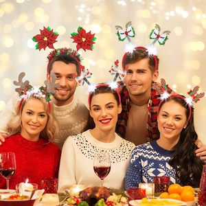 Christmas snowman and reindeer antler headbands for festive party decorations and photo props