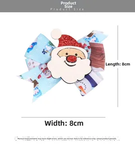 Détail d'un nœud papillon de Noël de 8cm avec motifs Père Noël et bonhomme de neige