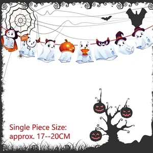 Halloween cartoon hanging banner with ghosts and pumpkins, size 17-20cm, model WSLQ-40