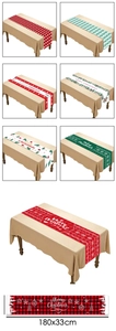 Detailed view of Merry Christmas table runner in red and green festive patterns 180x33cm