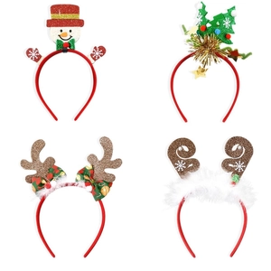 Set of 4 Christmas headbands with snowman, tree, and reindeer antlers for party festive decor