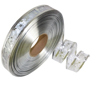 2.5CM silver Christmas ribbon with gold edges and snowflake pattern for gift wrapping