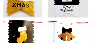 Detail of Christmas banners with glitter XMAS letters and Merry Christmas patterns