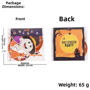Detailed Halloween party decor pack 22x22cm showing front and back printed designs