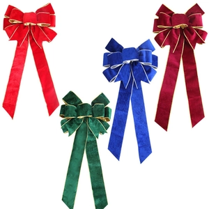 Large Christmas Velvet Bow With Gold Edge Hanging Decoration For Christmas Tree Door Party Home Decor Holiday Ornament