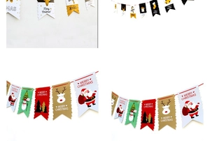 Detail of Christmas paper banners featuring Santa, elk and snowman festive patterns