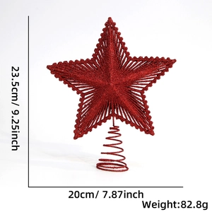 Sparkling red 20cm metal glitter Christmas tree topper star with spiral base for holiday decor