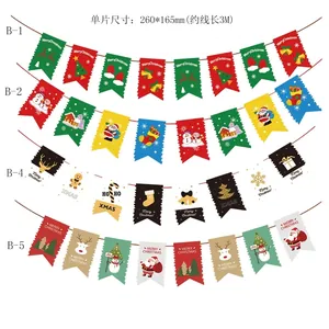 Christmas Cartoon Paper Banner Bunting Garland Merry Christmas Santa Snowman Reindeer Patterns For Holiday Party Decoration
