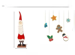 Detail view of 31cm wooden Santa figurine with knitted rope beard on a round wood base