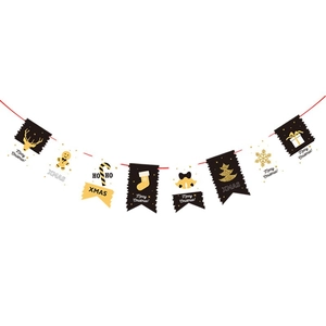 Christmas hanging bunting with reindeer, gingerbread man and tree icons on festive banners