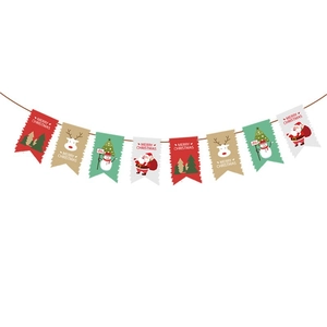 Christmas bunting banner with Merry Christmas text and cartoon Santa Claus figures