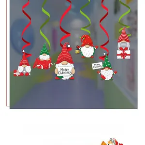 Set de suspensions spirales gnomes de Noël avec panneaux Merry Christmas pour fête