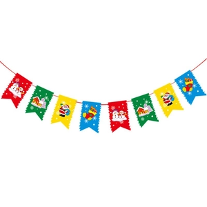 Christmas party paper bunting banner with colorful Santa Claus and snowman patterns