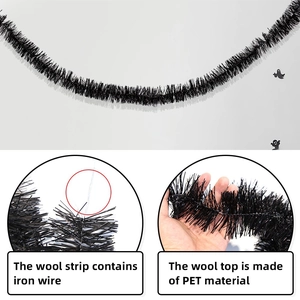 2m black Halloween tinsel garland with inner iron wire for flexible party decoration