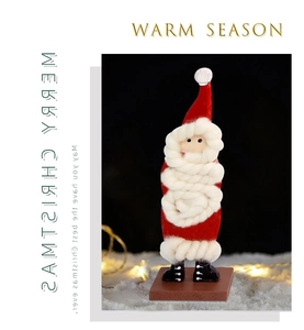 Detail of Santa Claus tabletop ornament with red velvet body and white knitted wool beard