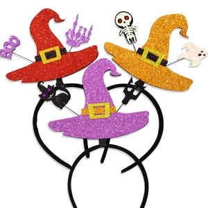 Three-pack of sequined Halloween headbands with witch hats, ghosts and skulls