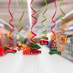 Pendentifs de Noël en spirale avec Père Noël, camion rouge et motifs de cadeaux variés
