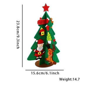 Détail sapin de Noël 3D en feutre DIY avec dimensions 23,8cm hauteur et 15,6cm largeur