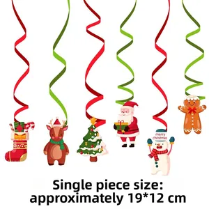 Vue détaillée des suspensions spirales de Noël avec charmes cartoon Père Noël et renne