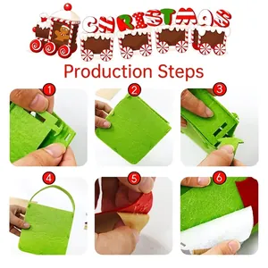 DIY Christmas felt gift bag assembly steps showing a 6-step handmade craft guide