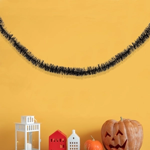 Black 2m Halloween tinsel garland hanging decoration with pumpkins for party decor
