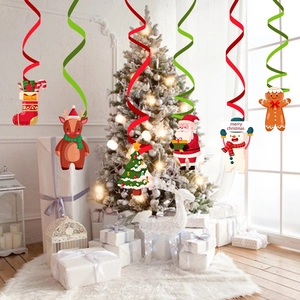Décorations de Noël Suspendues en Spirale Dessin Animé Rudolph Lutin Père Noël Pendentifs en PVC pour Décoration de Plafond
