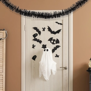 Halloween ghost hanging decoration and black bat wall stickers for festive home party decor