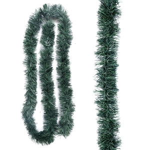 Lush dark green artificial Christmas pine garland for home party decoration and stairways