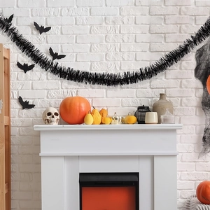 Black Halloween Tinsel Garland Shiny PET Ribbon For Home Yard Party Decoration Festive Hanging Ornament Thickened Tinsel