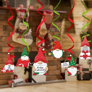 Lot de 6 suspensions spirales gnomes de Noël avec motifs festifs Merry Christmas