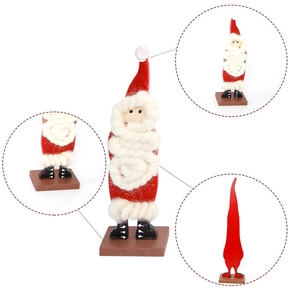 Christmas Santa felt gnome tabletop ornament with red pointed hat and wooden base