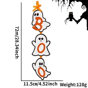 Halloween wooden ghost hanging sign with BOO lettering for party wall decoration