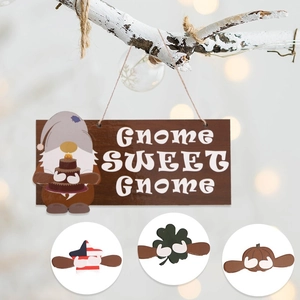 Gnome Sweet Gnome interchangeable wooden door sign with various seasonal accessories