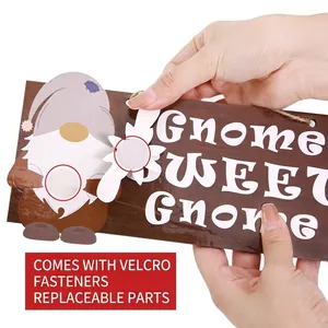 Christmas Gnome Sweet Gnome wooden door sign with interchangeable DIY Velcro accessories