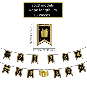 Detail view of 2025 graduation bunting banners with size specs and 3m rope length